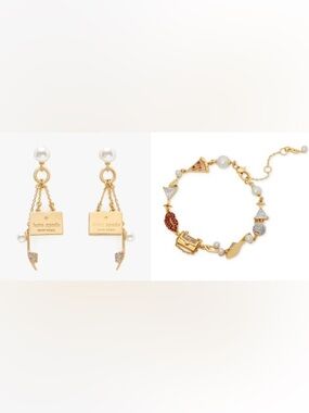 kate spade Gold Tone Hit the Town Charm Bracelet and New York Minute Earrings
